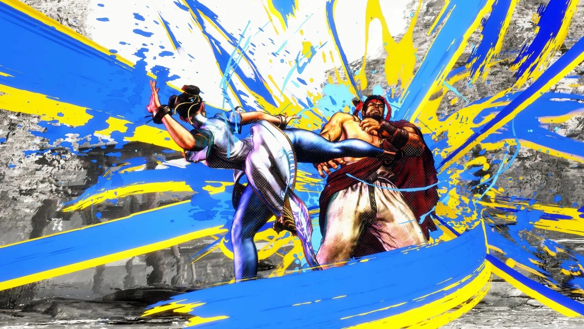 Chun li attacking Ryu with Drive Impact in Street Fighter 6.